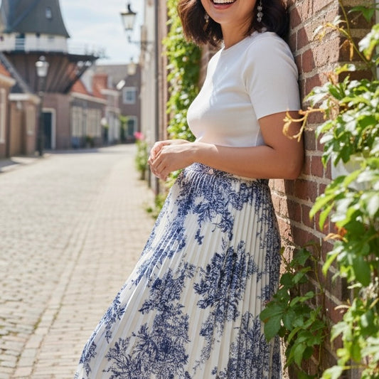 Delft Blue Pleated Skirt