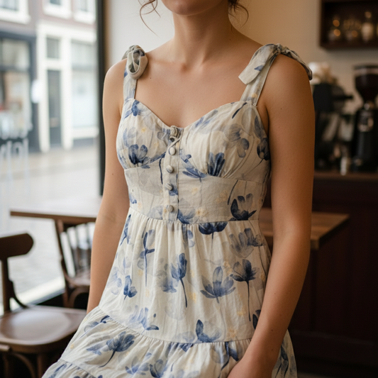 Delft Blue Bloom Dress (Sweetheart neckline)